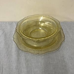 Vintage Federal Glass Co. Yellow Patrician Depression Glass Serving Bowl & Plate